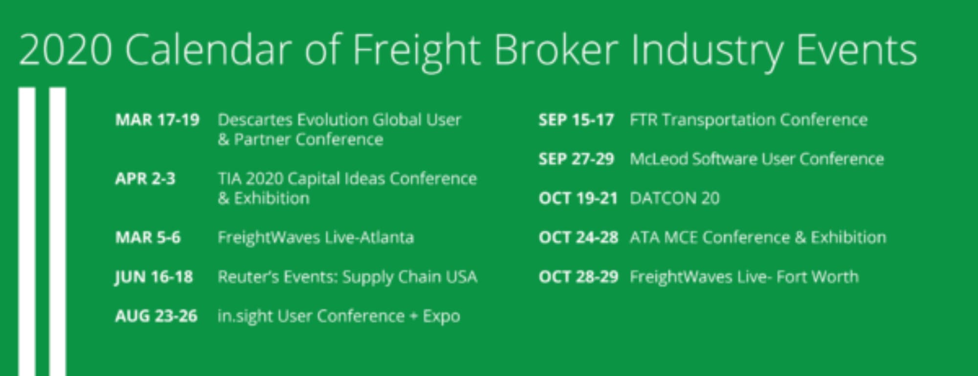 2020 calendar of freight broker industry events