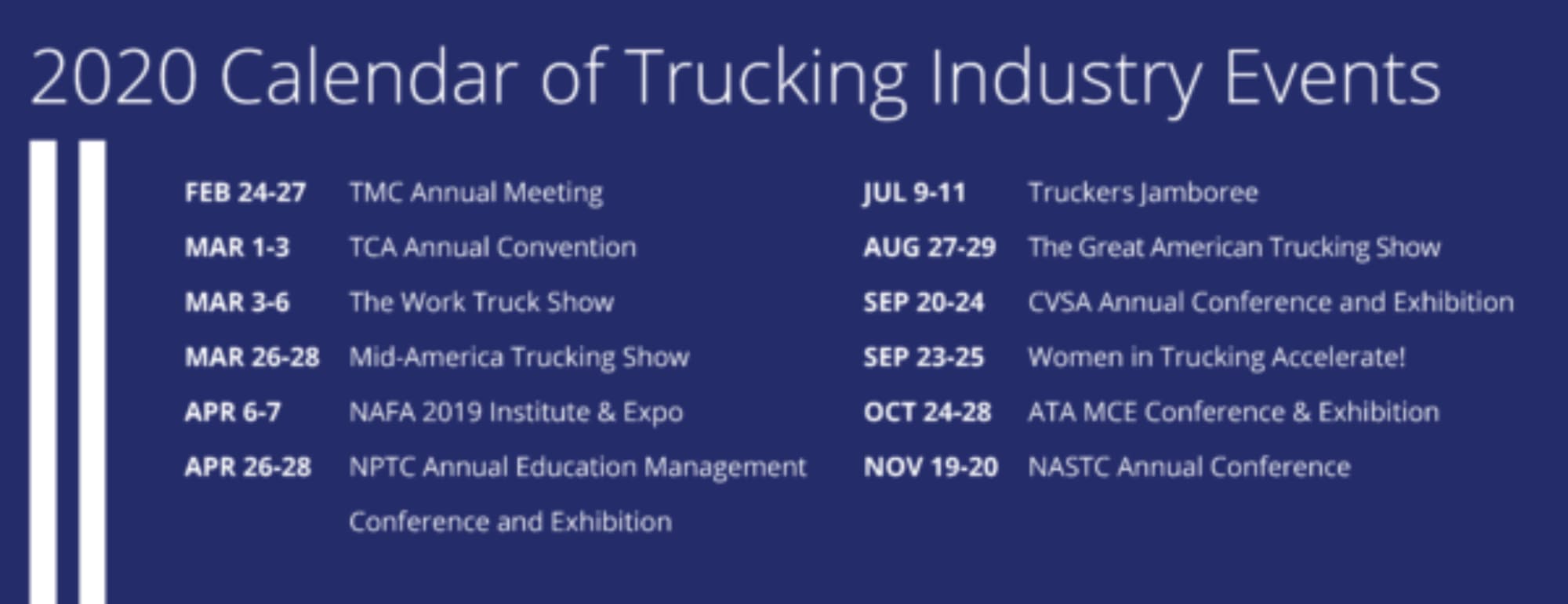 2020 calendar of trucking industry events