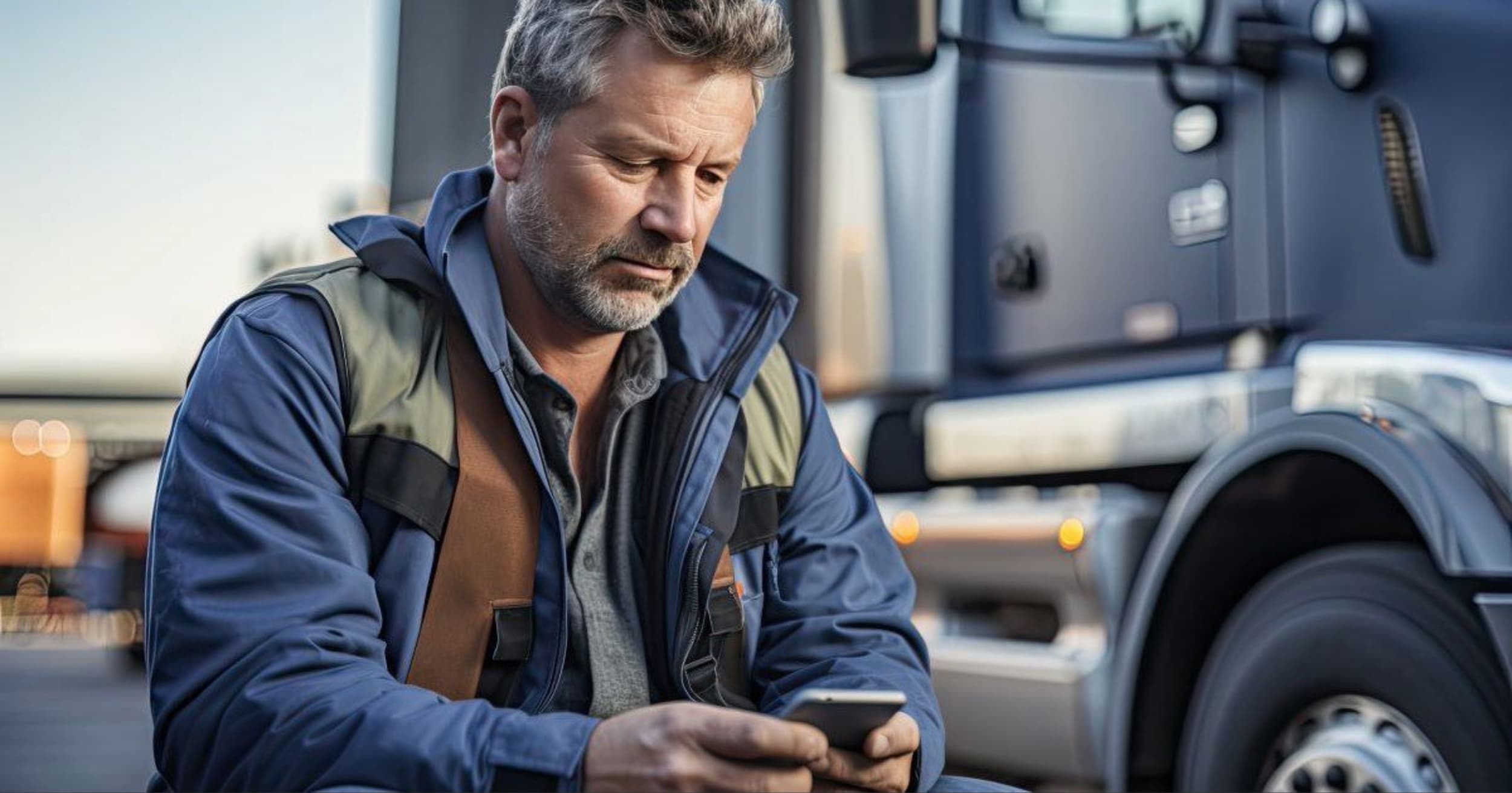 Man sitting by his trucking thinking if this is a phishing scam