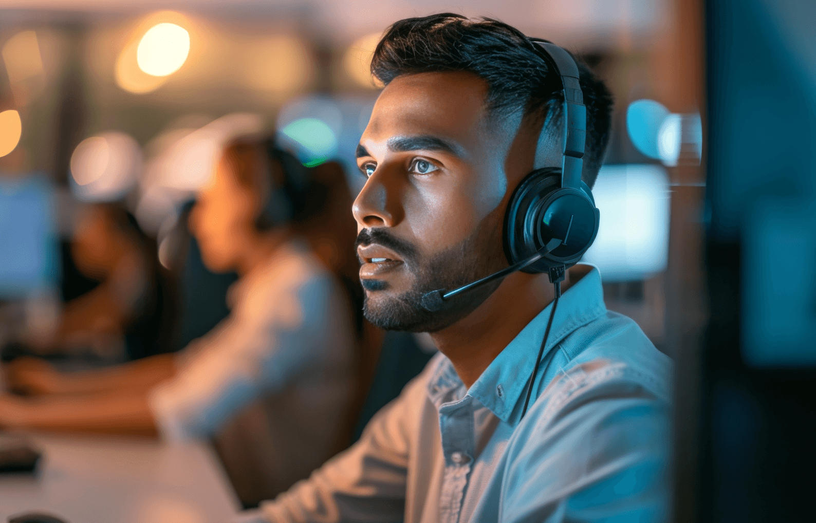 employee at call center with trucker